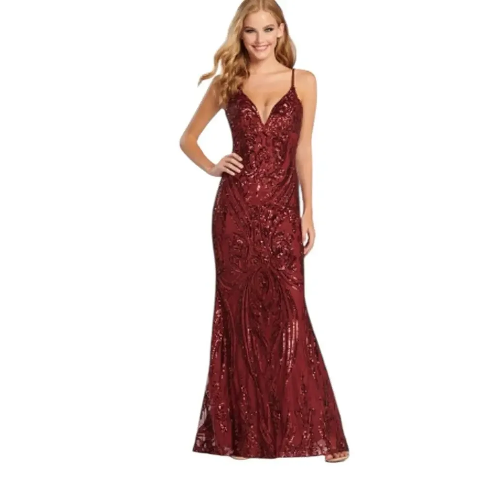 Colette Mon Cheri‎ Mermaid Sequin Gown Size 10 Sexy Prom Pageant Jessica Rabbit